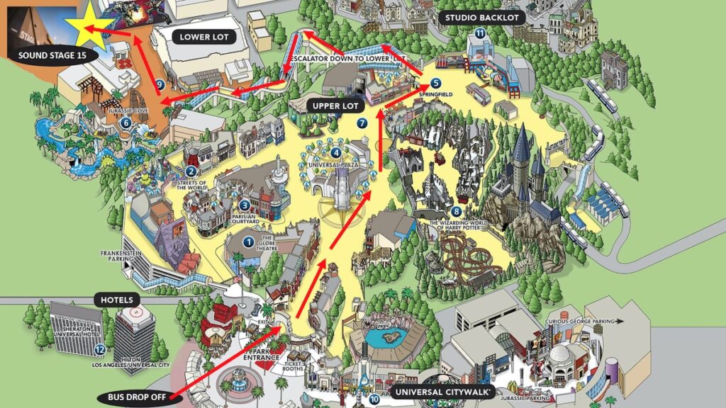 Universal Studios Hollywood, map of the lots, stages and attractions