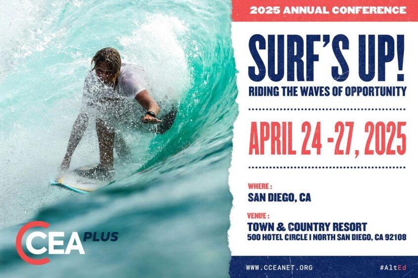 2025 CCEA Plus State Conference in San Diego, CA, on April 24-27, Surf's Up! Riding the Waves of Opportunity