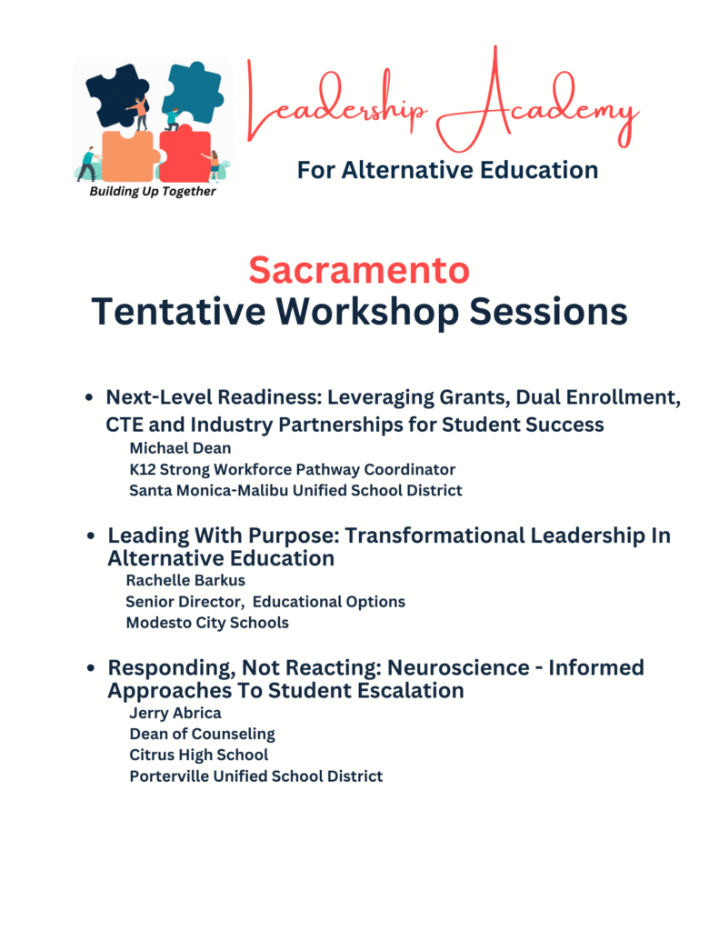 Leadership Academy, Scaramento Schedule (Tentative), September 2025